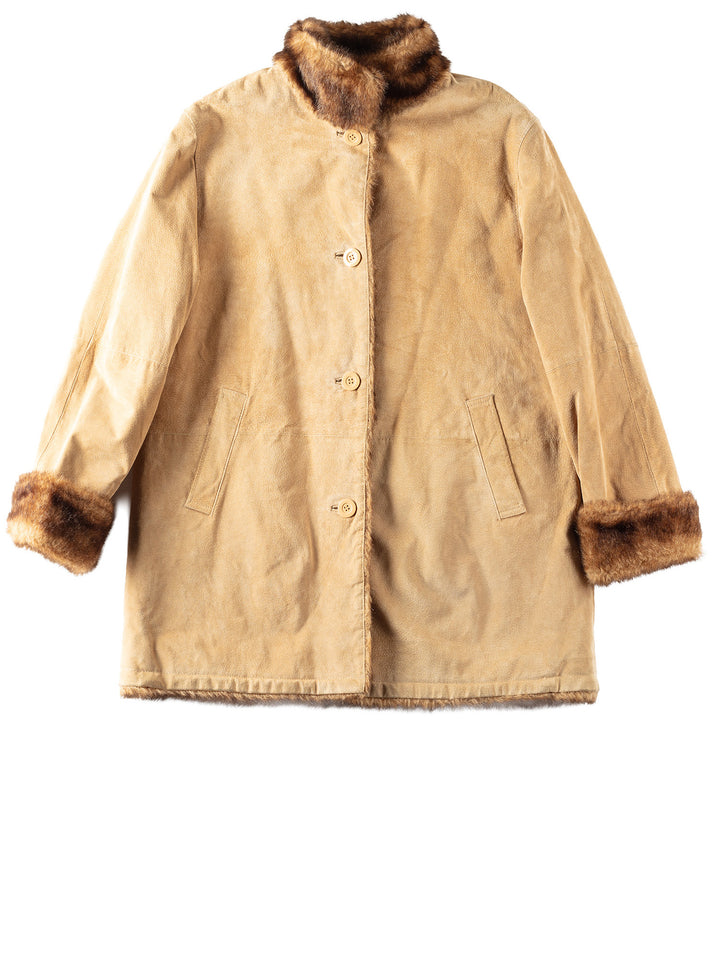 Vintage 90's Women Suede Coat in Beige