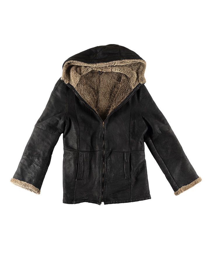 Vintage 80's Women Sheepskin Jacket in BlackMN800