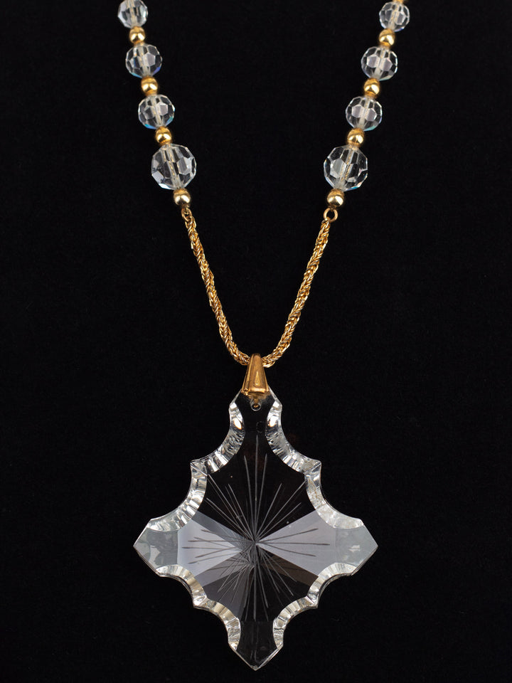 Vintage 60s Gold-Tone Necklace with Large Faceted Glass Pendant