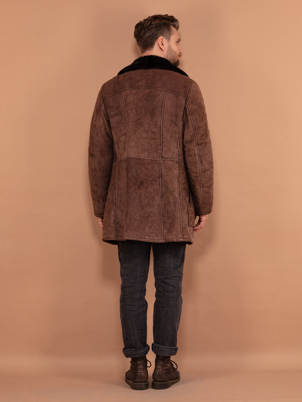 Vintage 70's Men Sheepskin Coat in Brown - NorthernGrip