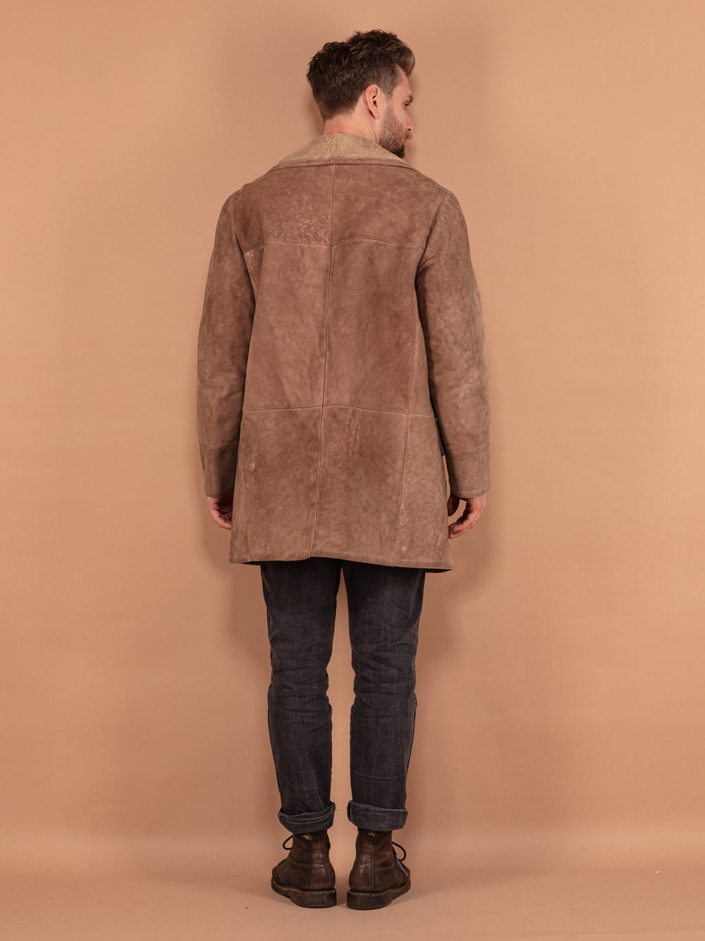 Vintage 70's Men Sheepskin Coat in Dark Beige - NorthernGrip