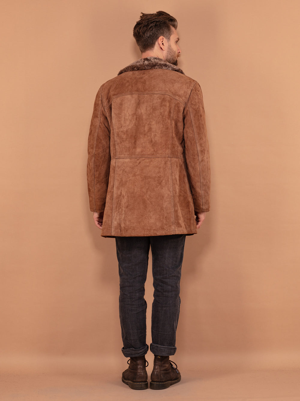 Vintage 70's Men Suede Sherpa Coat in Brown - NorthernGrip