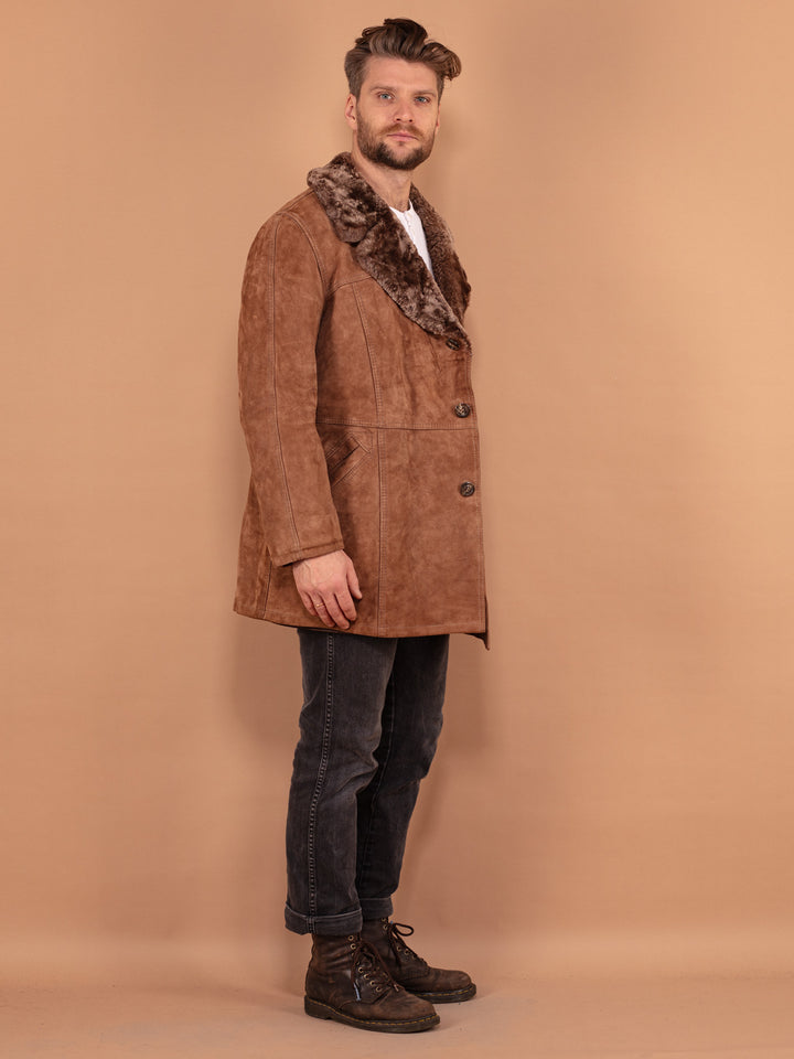 Vintage 70's Men Suede Sherpa Coat in Brown - NorthernGrip