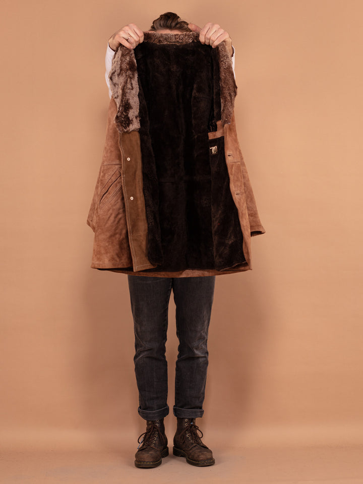 Vintage 70's Men Suede Sherpa Coat in Brown - NorthernGrip