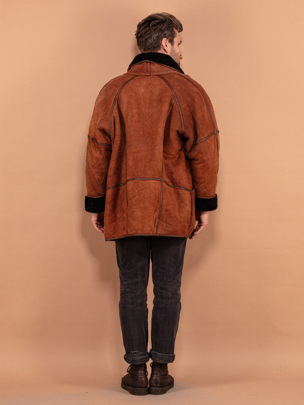Vintage 80's Men Oversized Sheepskin Coat in Brown - NorthernGrip