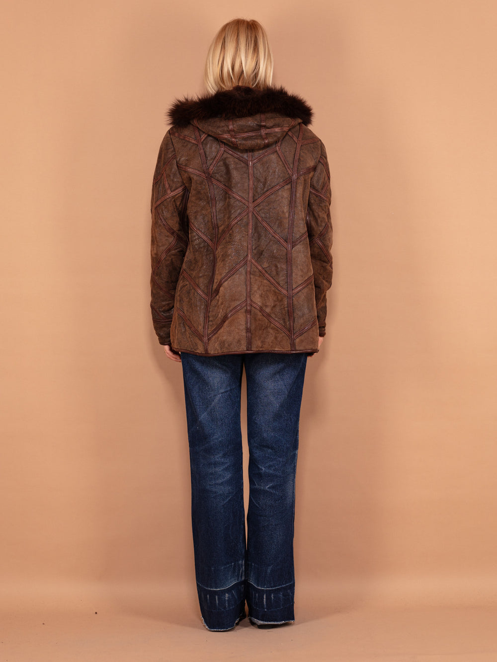 Vintage 90's Women Hooded Sheepskin Coat in Brown - NorthernGrip