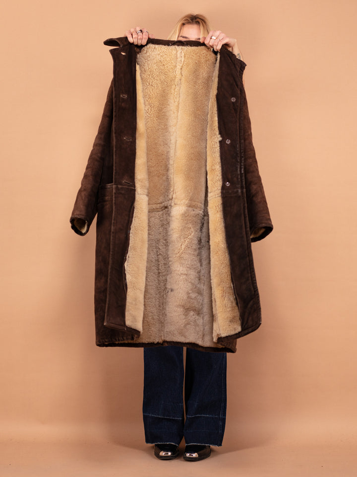 Oversized Sheepskin Long Coat, Size M L Shearling Coat, Massive Sheepskin Overcoat, Oversized Sheepskin Coat, Penny Lane, Suede Maxi Coat