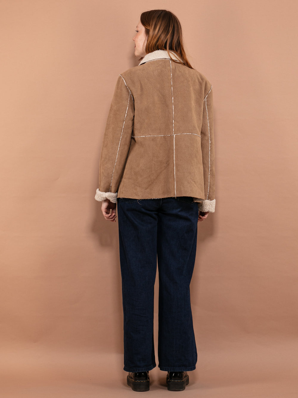 Vintage 90's Women Faux Shearling Jacket in Beige - NorthernGrip