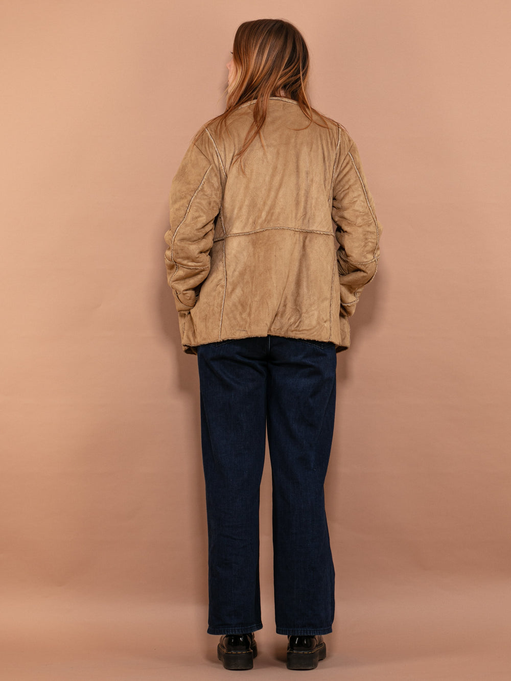 Vintage 90's Women Faux Sheepskin Jacket in Beige - NorthernGrip