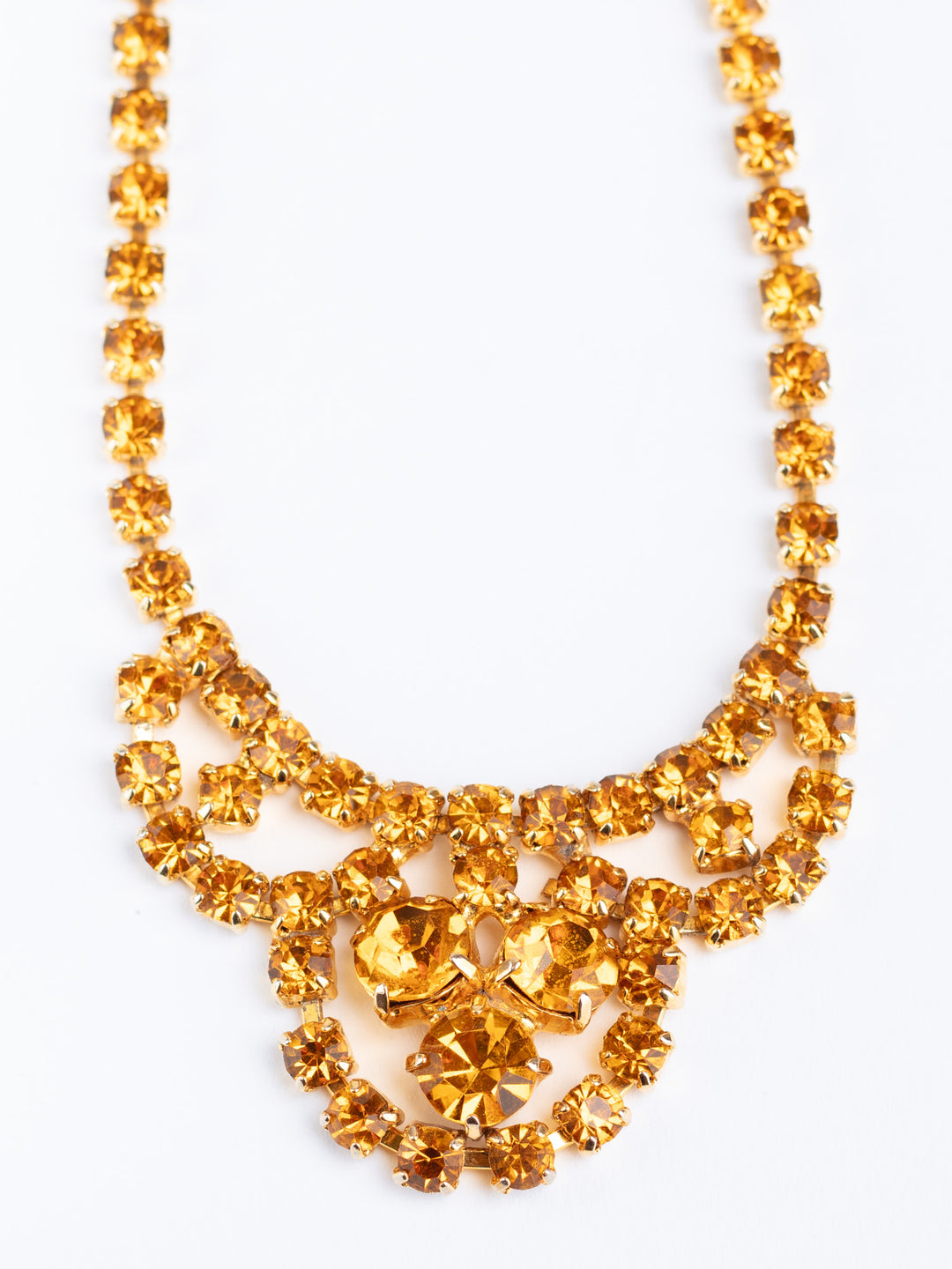 Vintage 50s Gold-Tone Amber Rhinestone Necklace