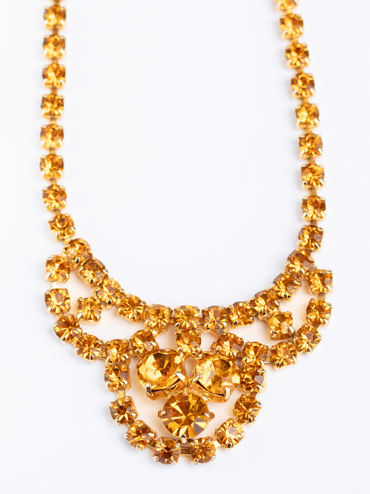 Vintage 50s Gold-Tone Amber Rhinestone Necklace