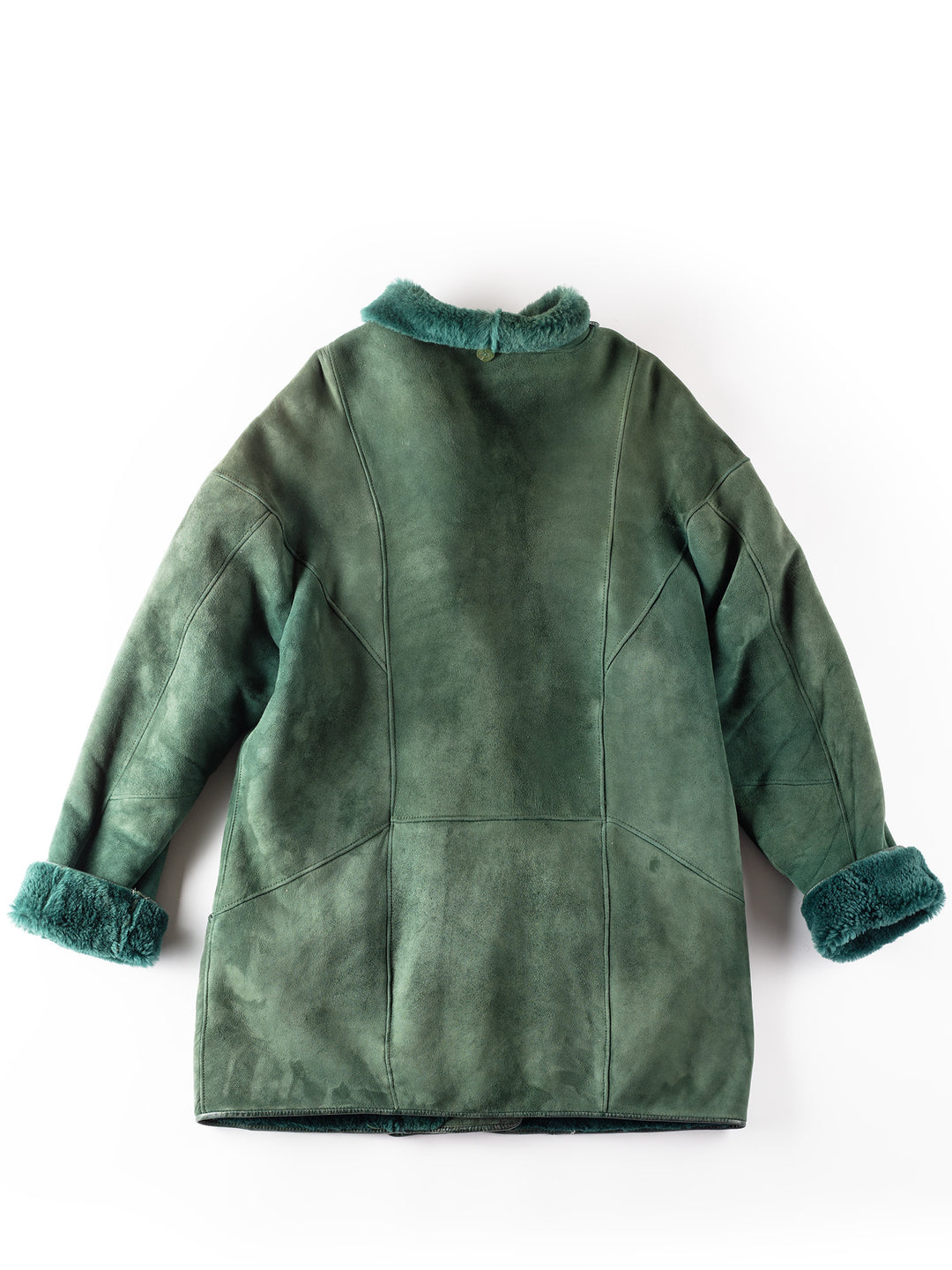 Vintage 80's Women Sheepskin Shearling Coat in Green