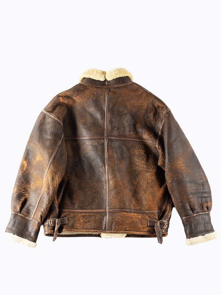 Vintage 90's Men Sheepskin Shearling Jacket in Brown