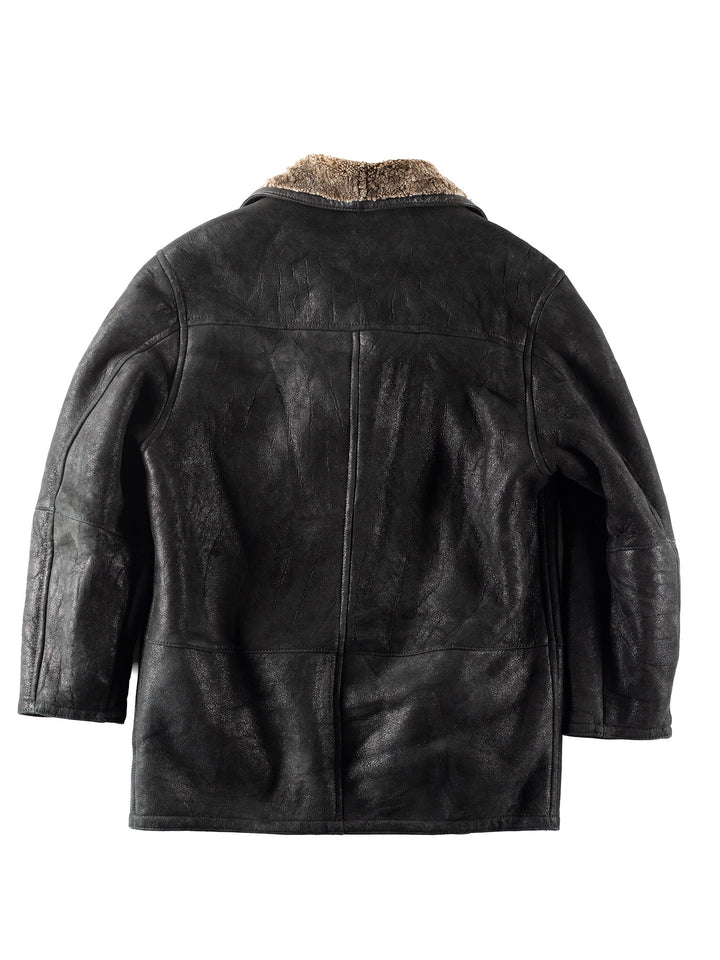Vintage 80's Men Sheepskin Coat in Black