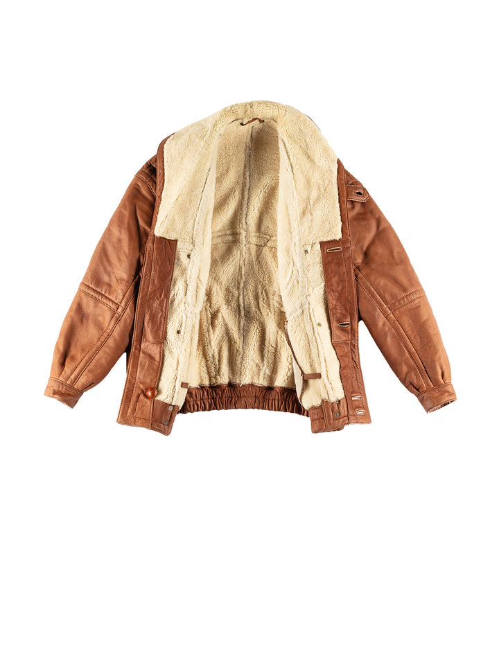 Vintage 80's Men Sheepskin Jacket in BrownVN737
