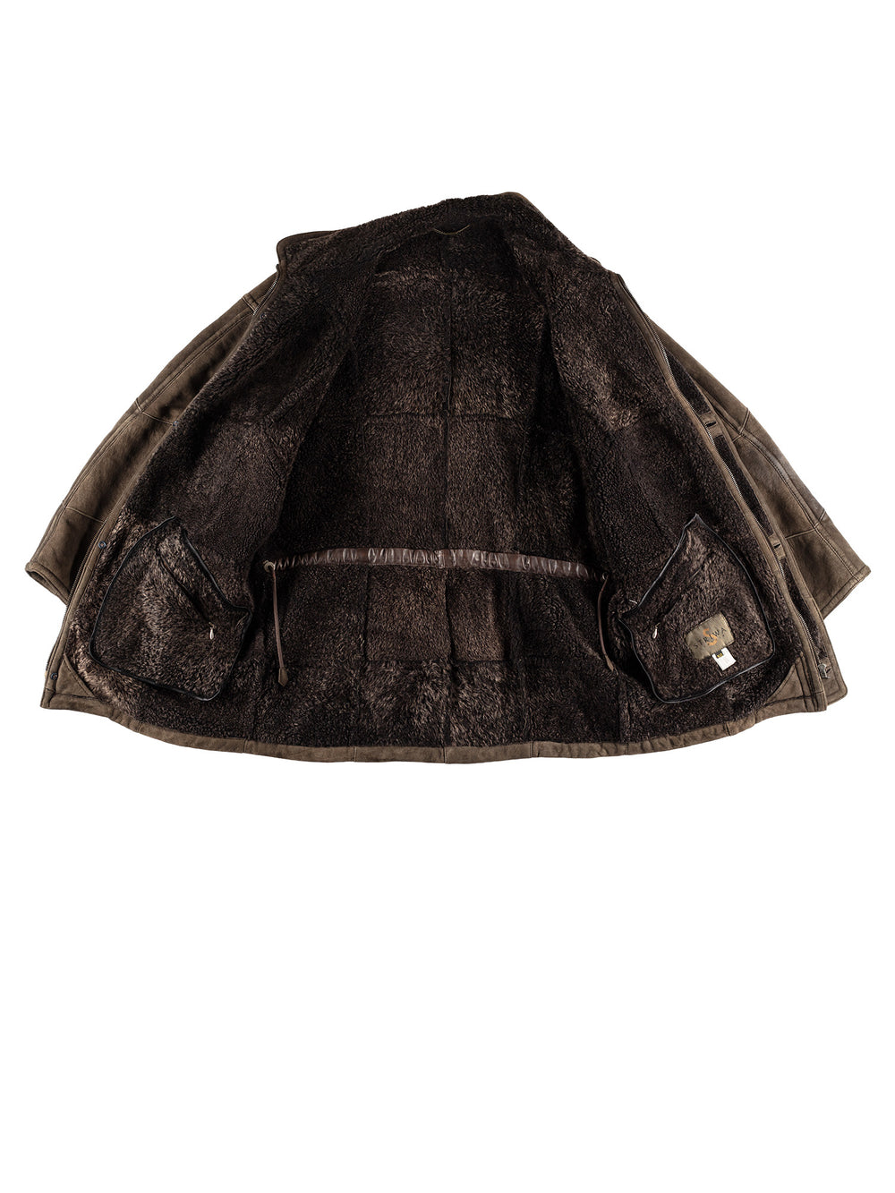 Vintage 80's Men Sheepskin Coat in KhakiVN462