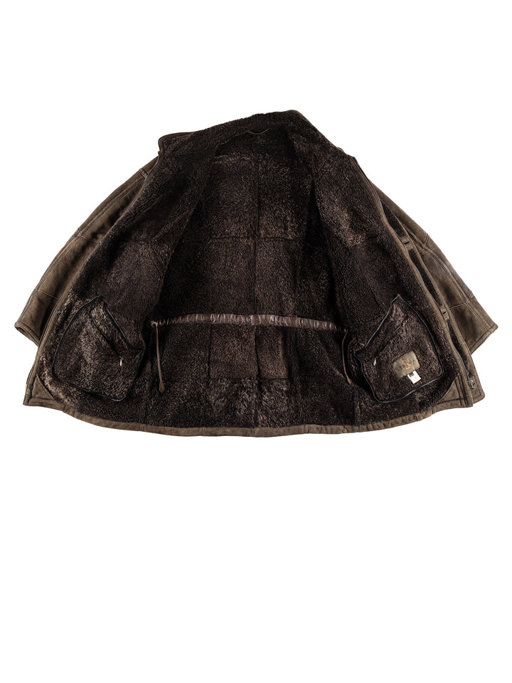 Vintage 80's Men Sheepskin Coat in KhakiVN462