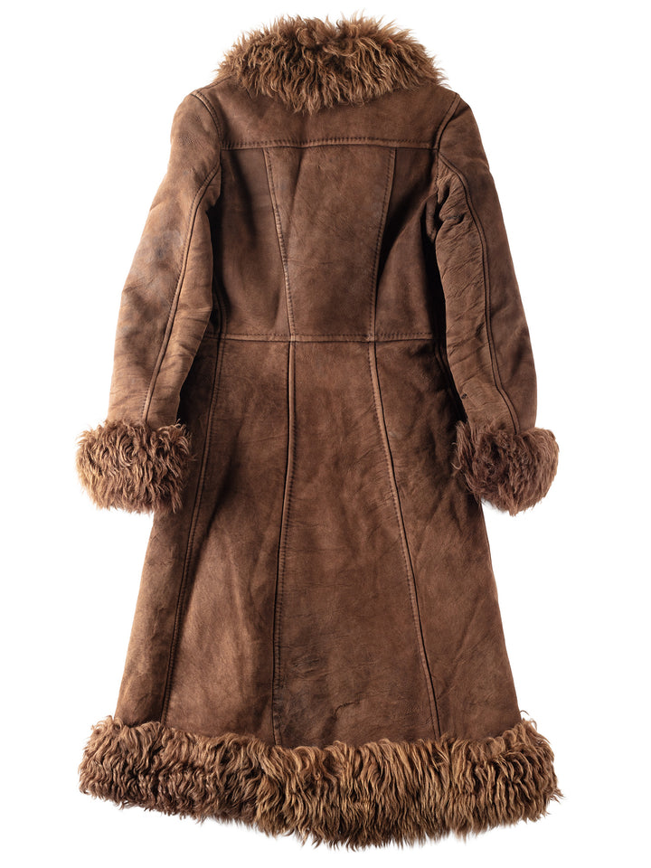 Vintage 70's Women Sheepskin Shearling Coat in Brown