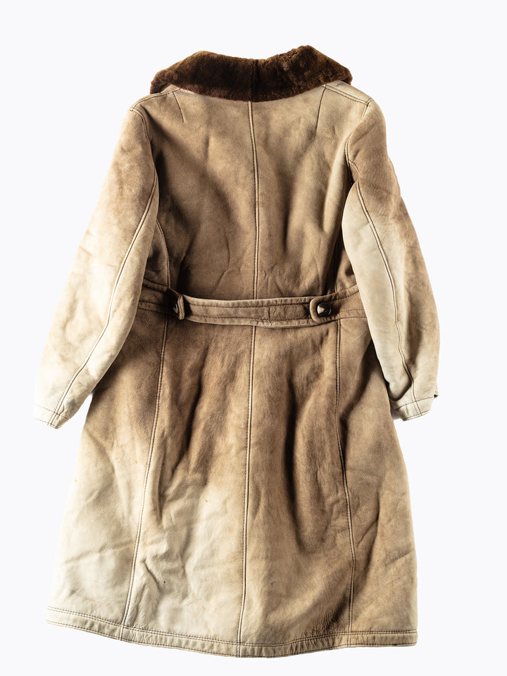 Vintage 70's Women Sheepskin Shearling Coat in Beige