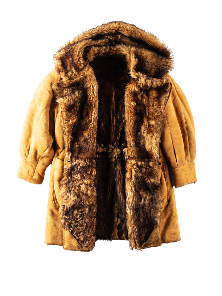Vintage 80's Women Faux Sheepskin Coat with Hood