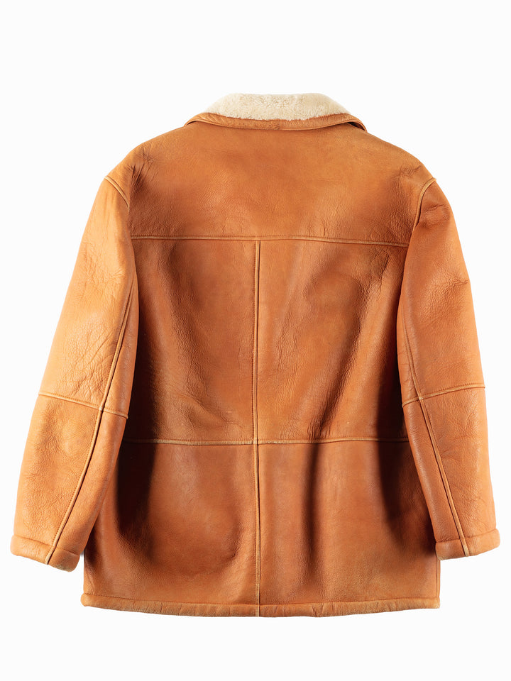 Vintage 80's Men Sheepskin Shearling Jacket in Brown