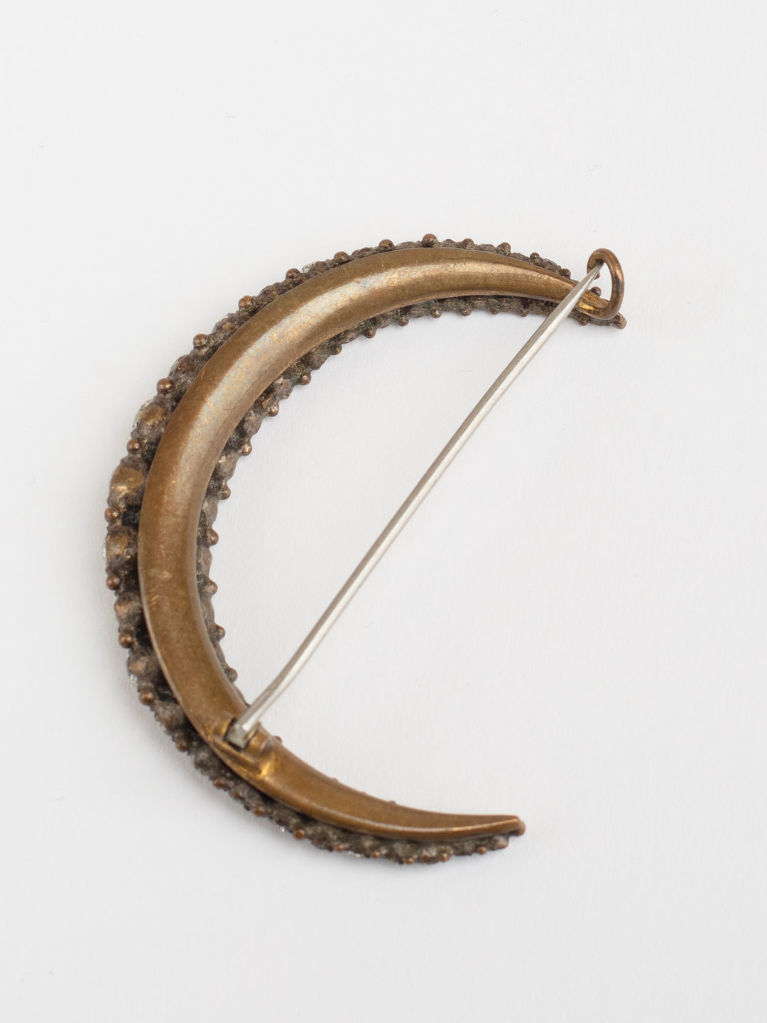 Antique 1900s Crescent Moon Brooch with Paste Crystals