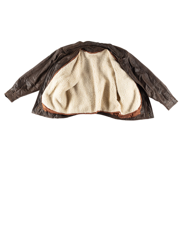 Vintage 80's Men Faux Sheepskin Jacket in BrownVN579