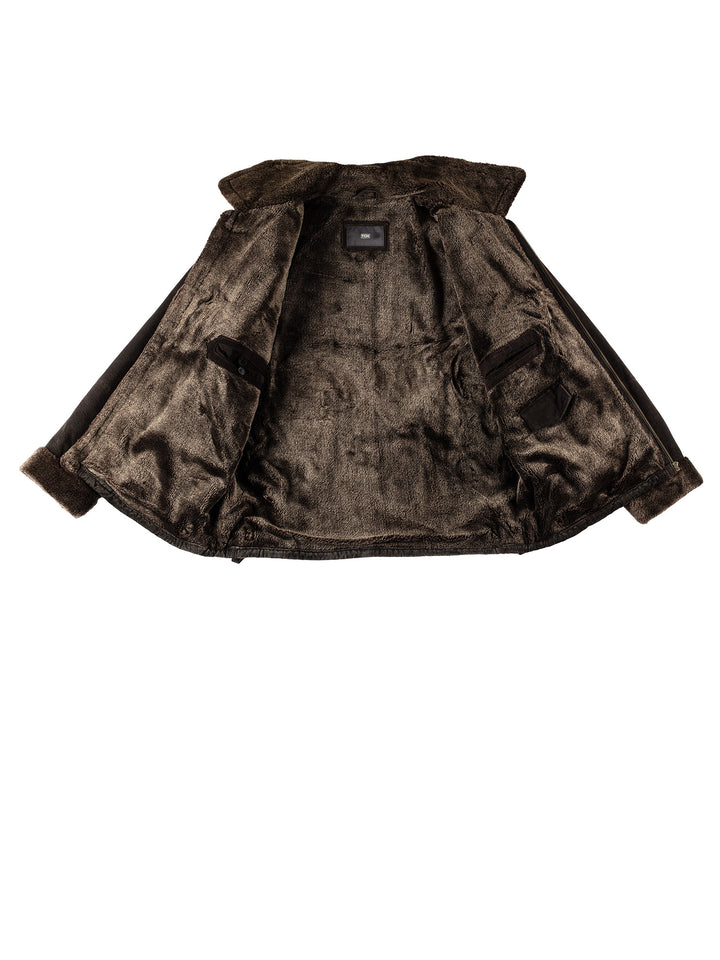 Vintage 80's Men Faux Sheepskin Jacket in BrownVN539