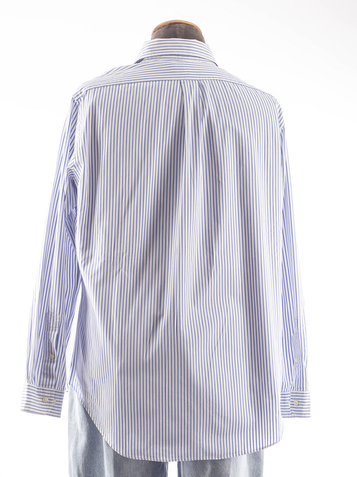 Vintage 90's Men Ralph Lauren Blue White Striped Shirt