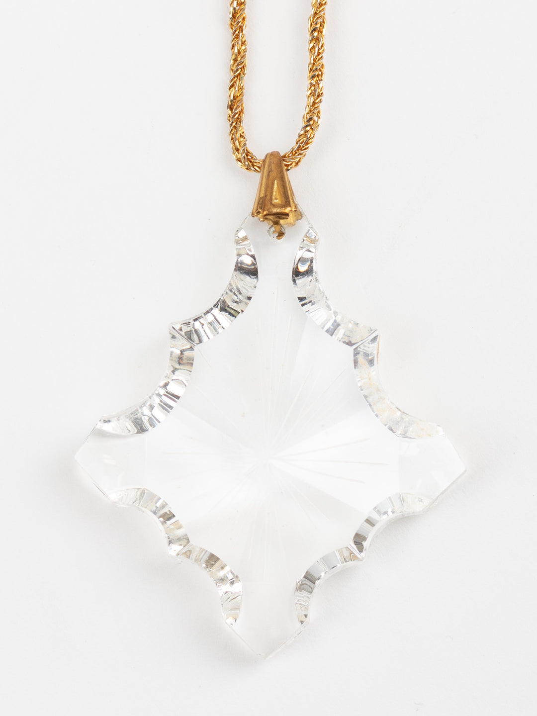Vintage 60s Gold-Tone Necklace with Large Faceted Glass Pendant