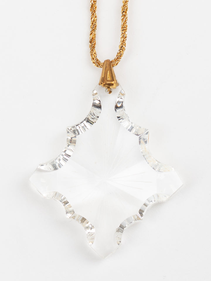 Vintage 60s Gold-Tone Necklace with Large Faceted Glass Pendant