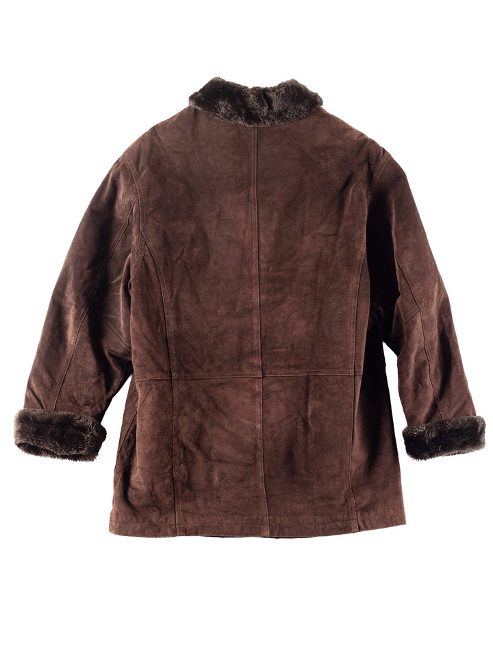 Vintage 80's Women Faux Sheepskin Coat in Brown