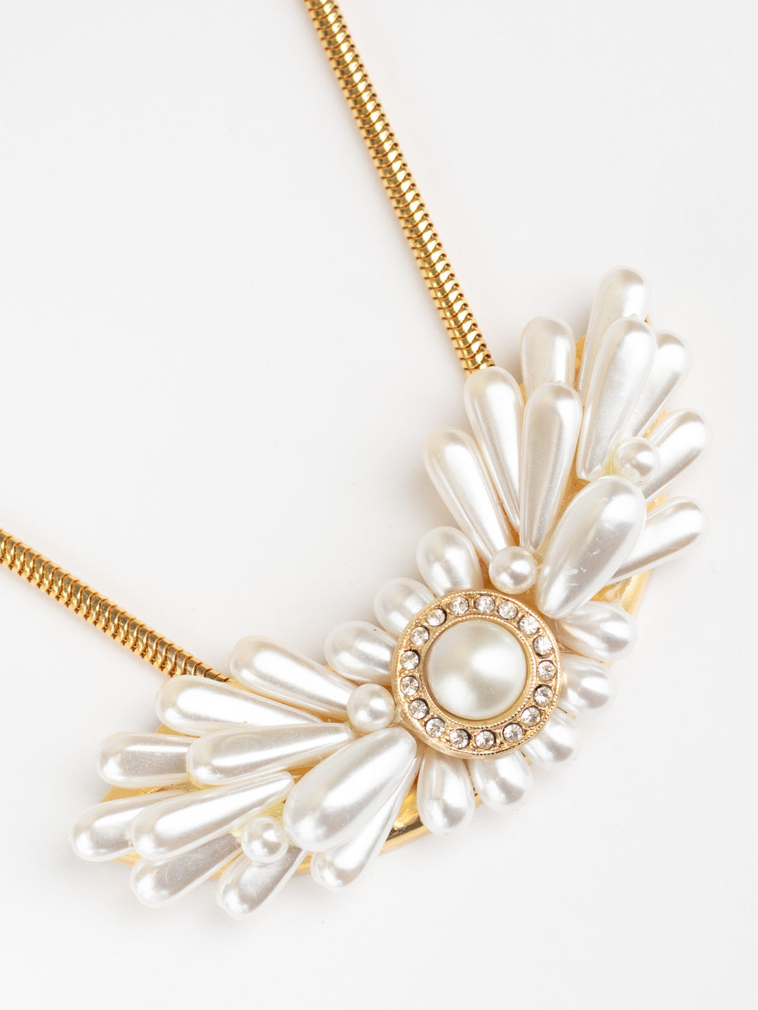 Vintage Faux Pearl and Rhinestone Statement Necklace with Floral Cluster Pendant