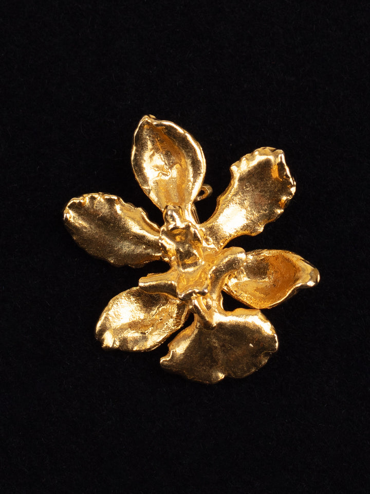 Vintage 80s Gold-Tone Textured Flower Brooch