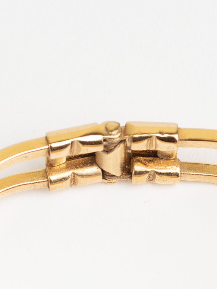 Vintage 80s Gold-Tone Double Bangle Bracelet with Green Cabochon Stones