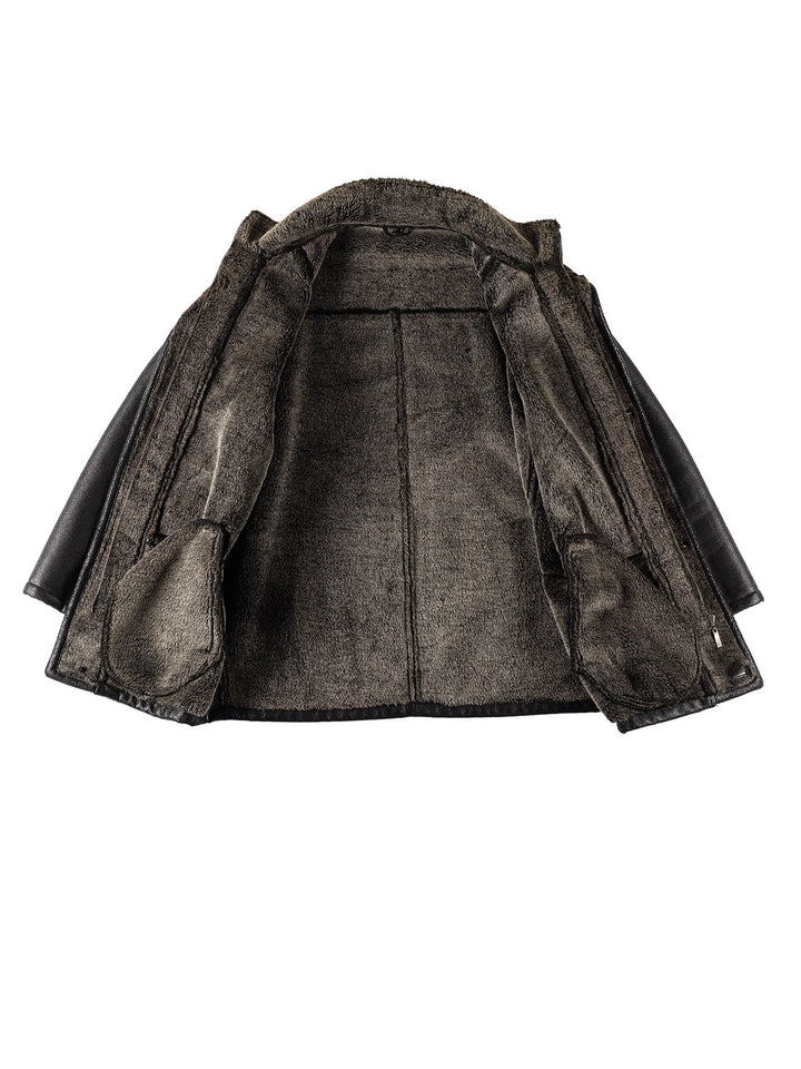 Vintage 80's Men Faux Sheepskin Coat in BlackVN405