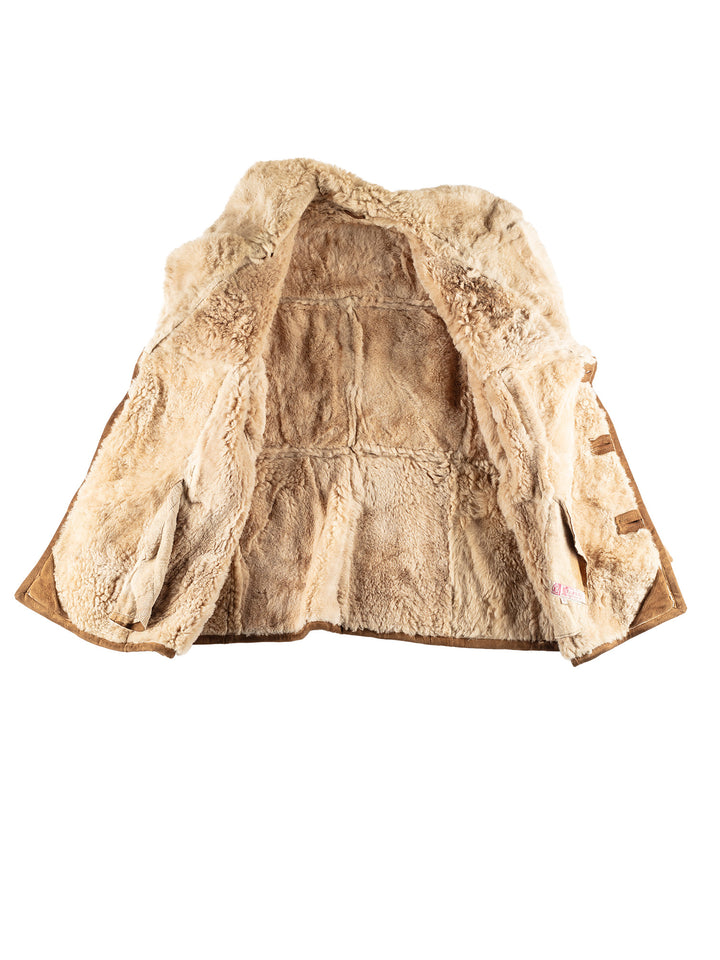 Vintage 80's Men Sheepskin Coat in BrownVN454