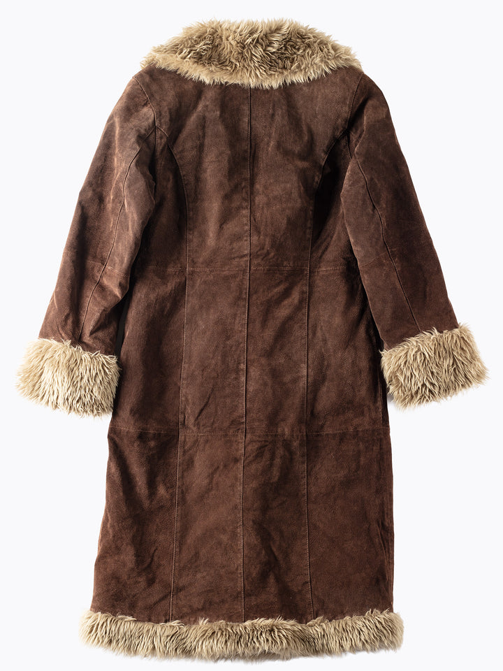Vintage 90's Women Faux Sheepskin Coat in Brown