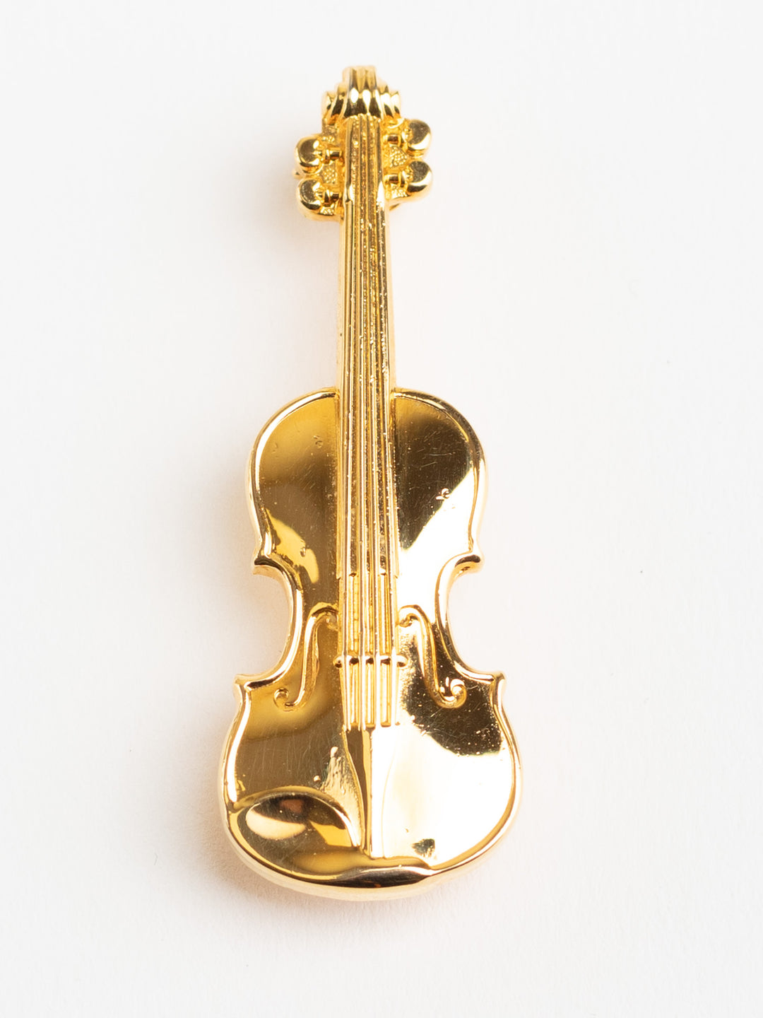 Vintage 80s Gold-Tone Violin Brooch – Musical Instrument Jewelry for Women
