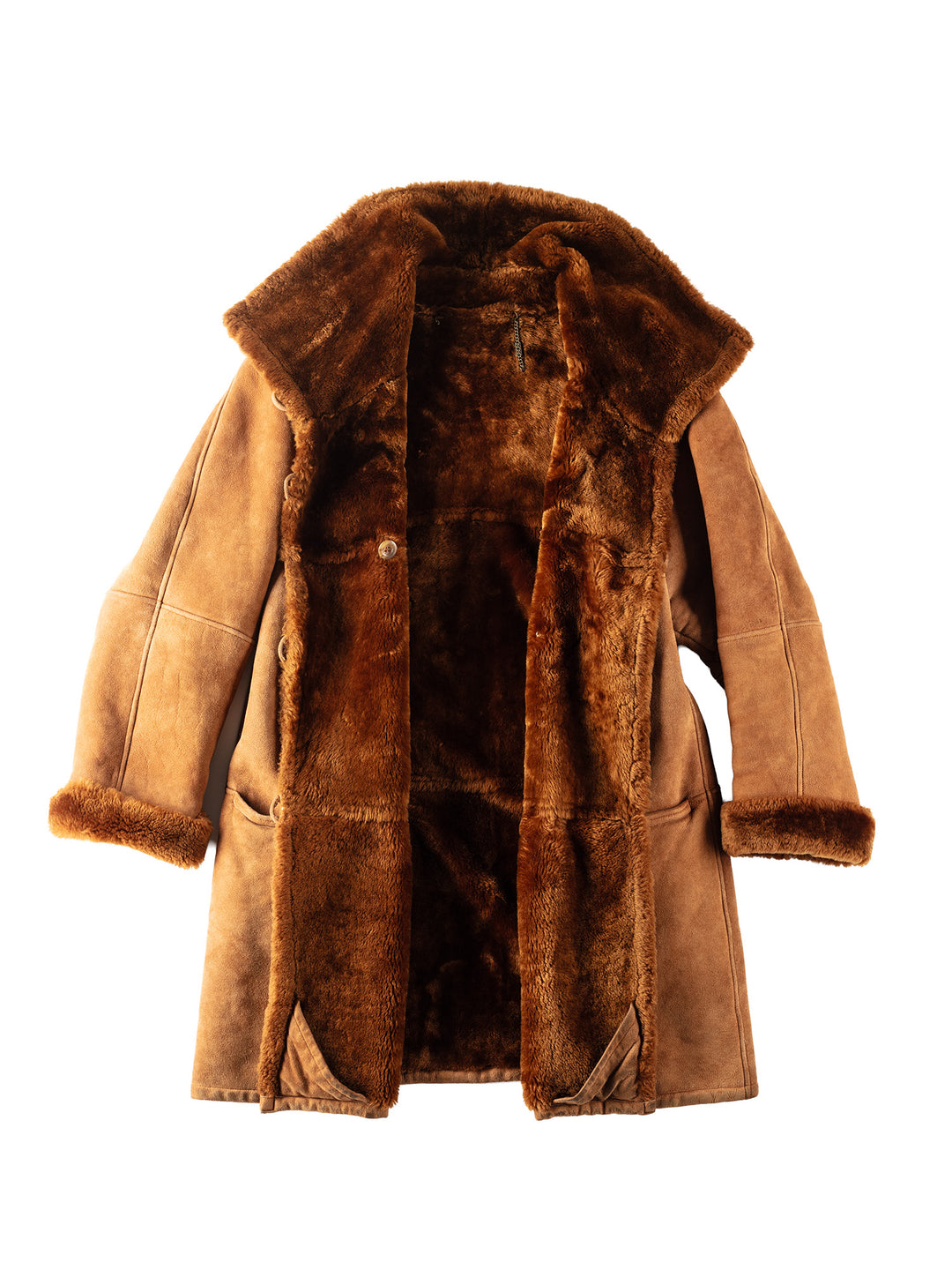 Vintage 80's Women Sheepskin Shearling Coat in Brown