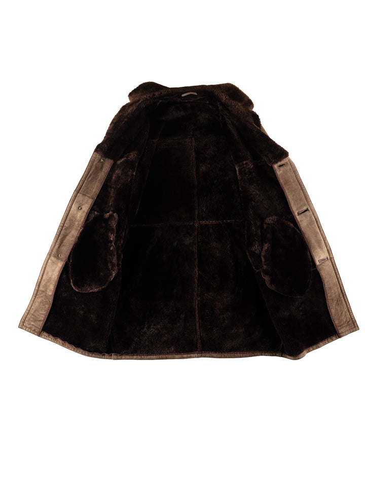 Vintage 80's Men Sheepskin Coat in BrownVN643