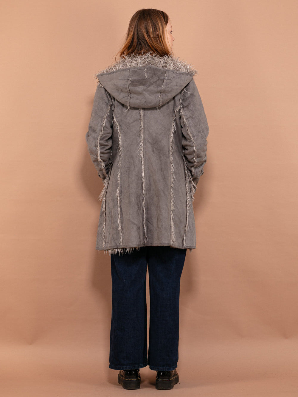 Vintage 90's Women Faux Penny Lane Coat in Gray - NorthernGrip
