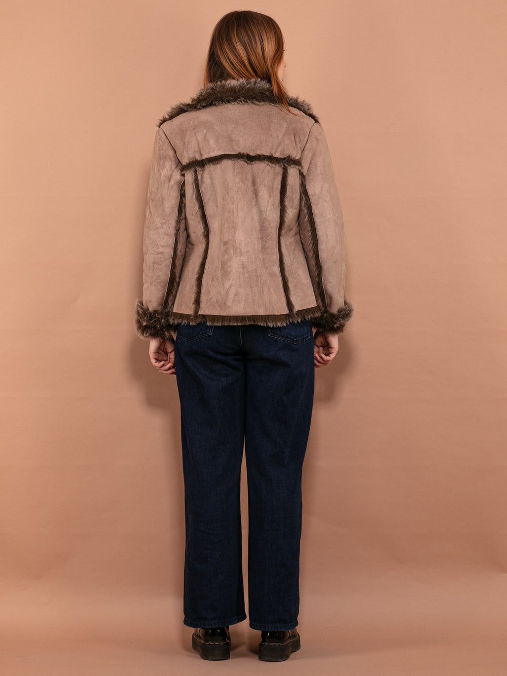 Vintage 90's Women Faux Shearling Jacket in Beige - NorthernGrip