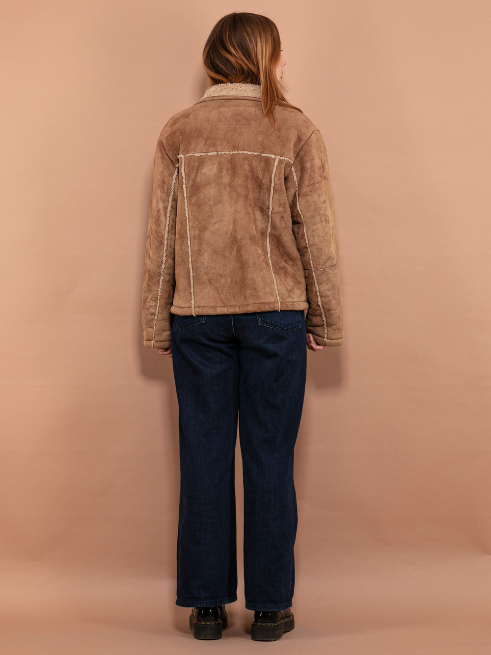 Vintage 90's Women Faux Sheepskin Jacket in Beige - NorthernGrip