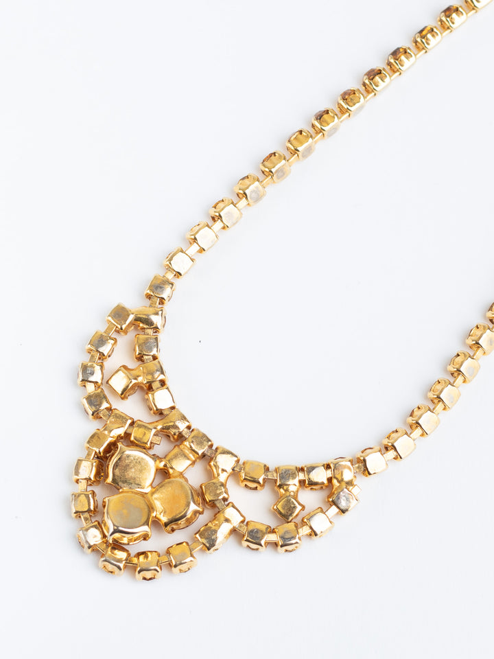Vintage 50s Gold-Tone Amber Rhinestone Necklace