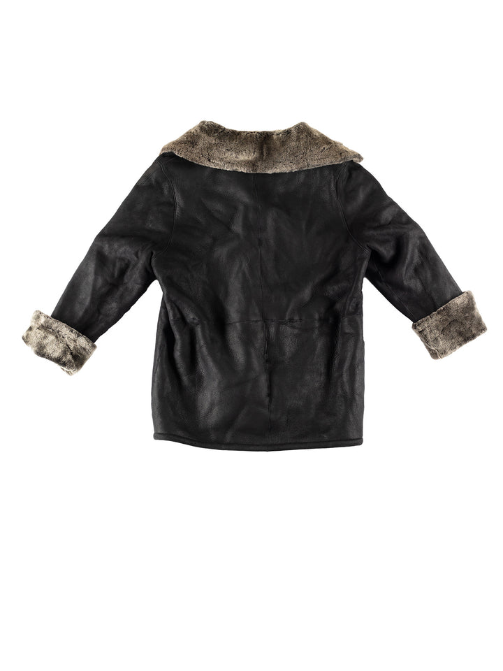 Vintage 80's Women Sheepskin Coat in BlackMN454
