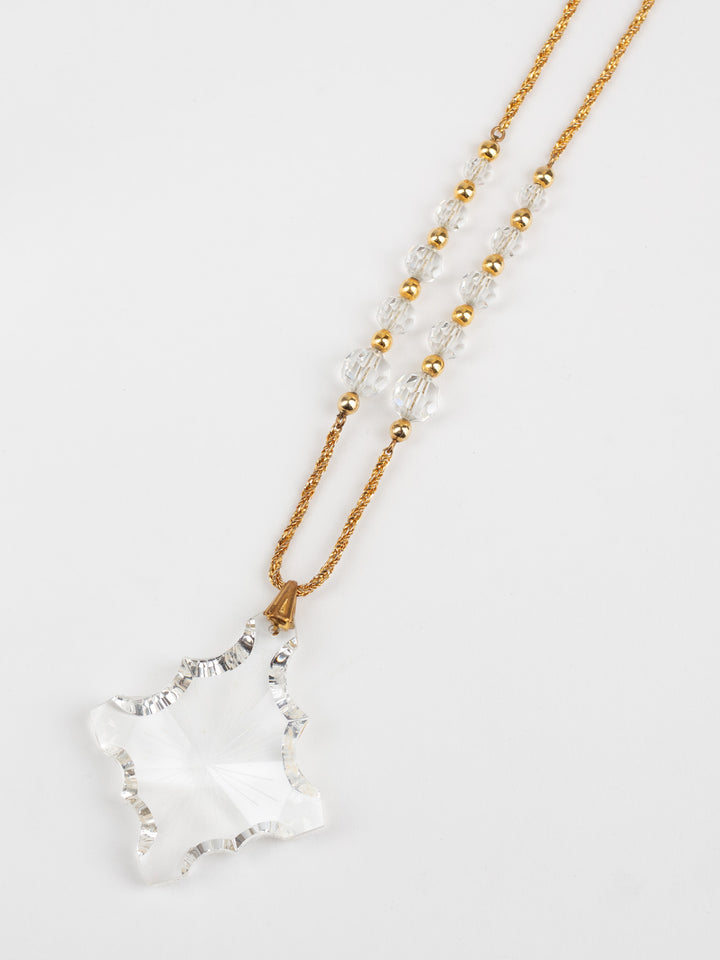 Vintage 60s Gold-Tone Necklace with Large Faceted Glass Pendant