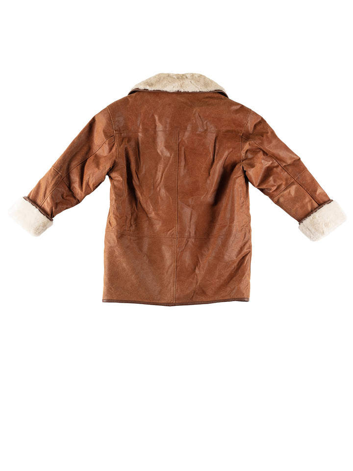 Vintage 80's Women Faux Sheepskin Coat in BrownMN358