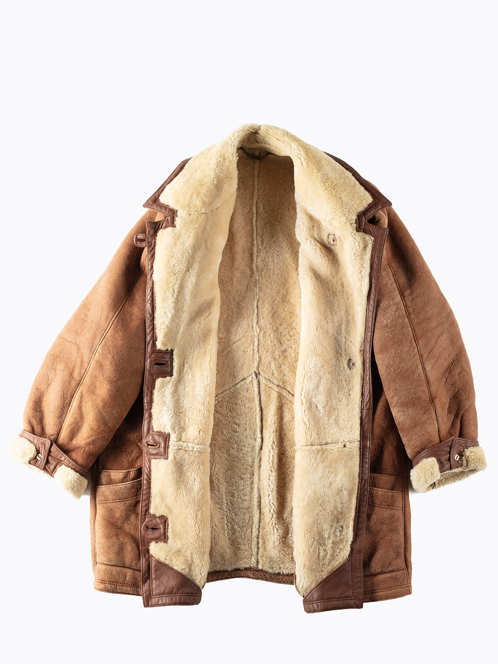 Vintage 80's Women Sheepskin Shearling Coat in Brown