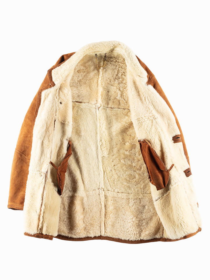 Vintage 80's Men Sheepskin Shearling Jacket in Brown